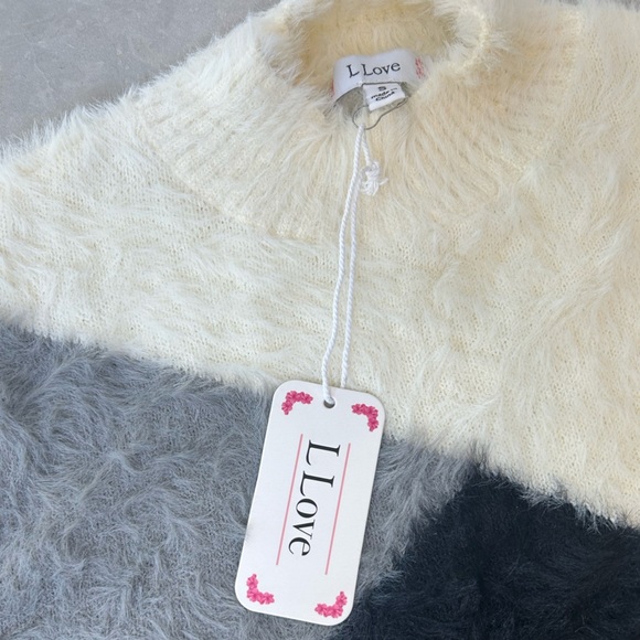 NWT Boutique Brand Fuzzy Color Block Relax Fit Sweater - Picture 9 of 12